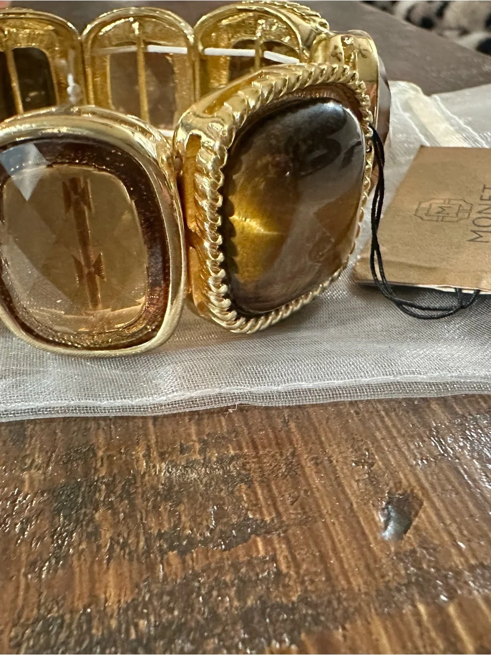 Monet Gold-Tone Bracelet with Brown Gemstone Accents